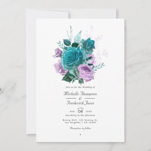 Turquoise en Lavender Floral QR Code Wedding Kaart (Voorkant)
