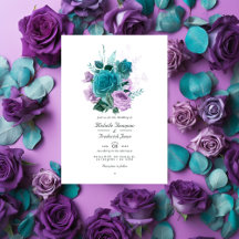 Turquoise en Lavender Floral QR Code Wedding