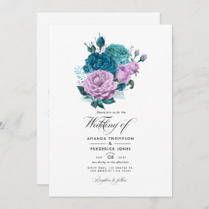 Turquoise en Lavender Floral Wedding Invitation Kaart