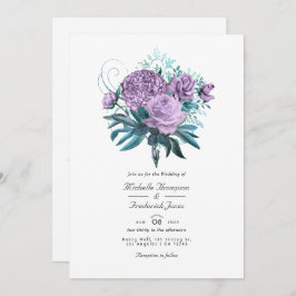 Turquoise en Lavender Floral Wedding Invitation Kaart