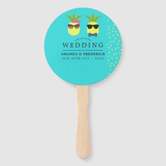 Turquoise en Lemon Summer Beach Wedding Favor Handwaaier (Voorkant)