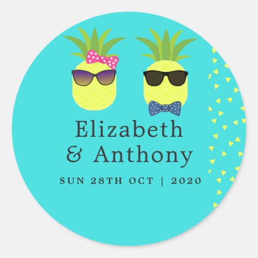 Turquoise en Lemon Summer Beach Wedding Ronde Sticker (Voorkant)