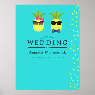 Turquoise en Lemon Summer Beach Wedding Welcome Poster