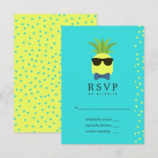 Turquoise en Lemon Tropical Summer Bar Mitzvah RSVP Kaartje (Voorkant / Achterkant)