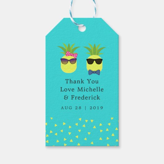 Turquoise en Lemon Tropical Summer Beach Wedding Cadeaulabel (Voorkant)