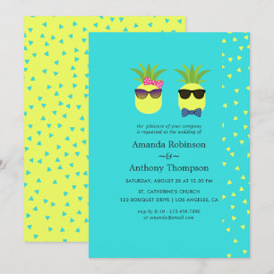 Turquoise en Lemon Tropical Summer Beach Wedding Kaart