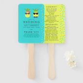Turquoise en Lemon zomers Beach Wedding Programme Handwaaier (Voorkant en achterkant)