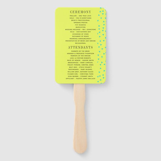Turquoise en Lemon zomers Beach Wedding Programme Handwaaier (Achterkant)