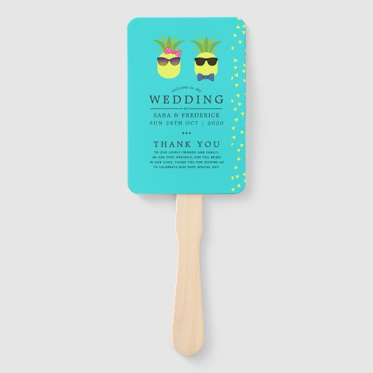 Turquoise en Lemon zomers Beach Wedding Programme Handwaaier (Voorkant)