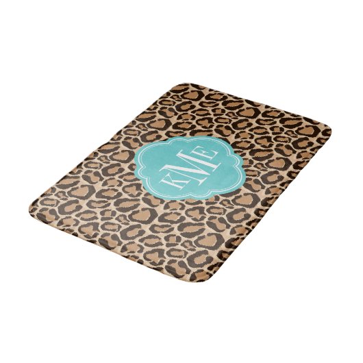 Turquoise en Leopard Print Custom Monogram Badmat (Gekanteld)