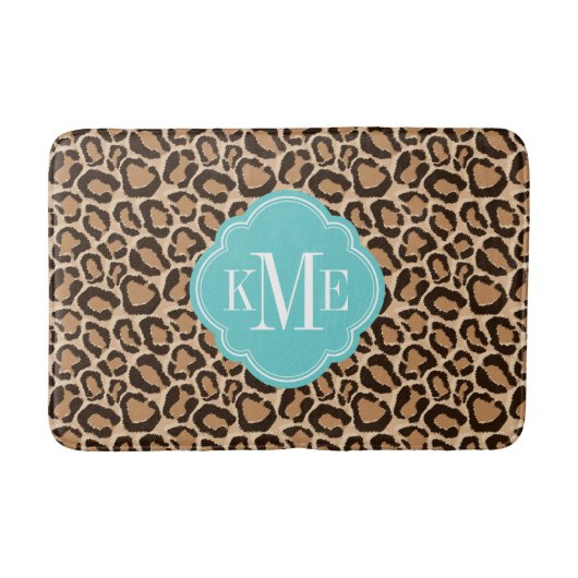 Turquoise en Leopard Print Custom Monogram Badmat (Voorkant)