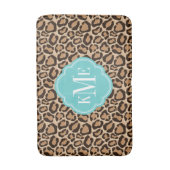 Turquoise en Leopard Print Custom Monogram Badmat (Voorkant Verticaal)