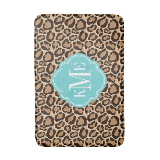Turquoise en Leopard Print Custom Monogram Badmat (Voorkant Verticaal)