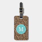 Turquoise en Leopard Print Custom Monogram Bagagelabel (Voorkant verticaal)
