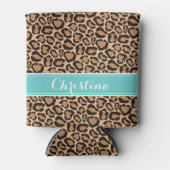 Turquoise en Leopard Print Custom Monogram Blikjeskoeler (Voorkant)