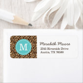 Turquoise en Leopard Print Custom Monogram Etiket (Insitu)
