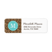 Turquoise en Leopard Print Custom Monogram Etiket (Voorkant)