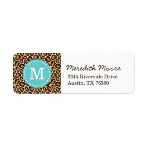 Turquoise en Leopard Print Custom Monogram Etiket