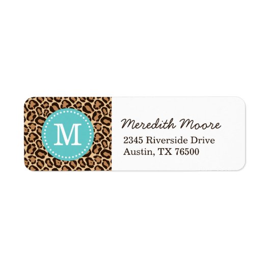 Turquoise en Leopard Print Custom Monogram Etiket (Voorkant)