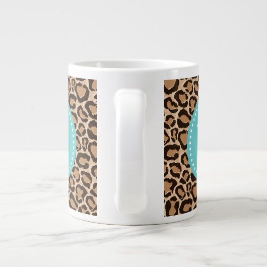 Turquoise en Leopard Print Custom Monogram Grote Koffiekop (Achterkant)