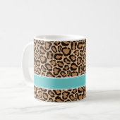 Turquoise en Leopard Print Custom Monogram Koffiemok (Voorkant links)