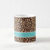 Turquoise en Leopard Print Custom Monogram Koffiemok (Center)