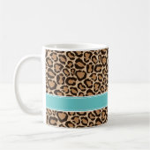 Turquoise en Leopard Print Custom Monogram Koffiemok (Links)