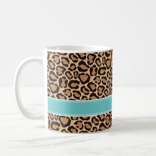 Turquoise en Leopard Print Custom Monogram Koffiemok (Links)