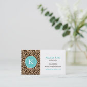 Turquoise en Leopard Print Custom Monogram Visitekaartje (Staand voorkant)