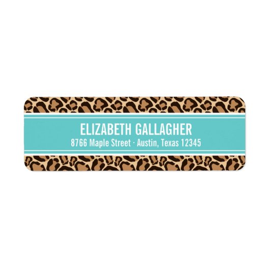 Turquoise en Leopard Print Retouradres Etiket (Voorkant)