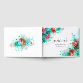 Turquoise en levend koraal rustieke bloemige bruil gastenboek (Volledig)