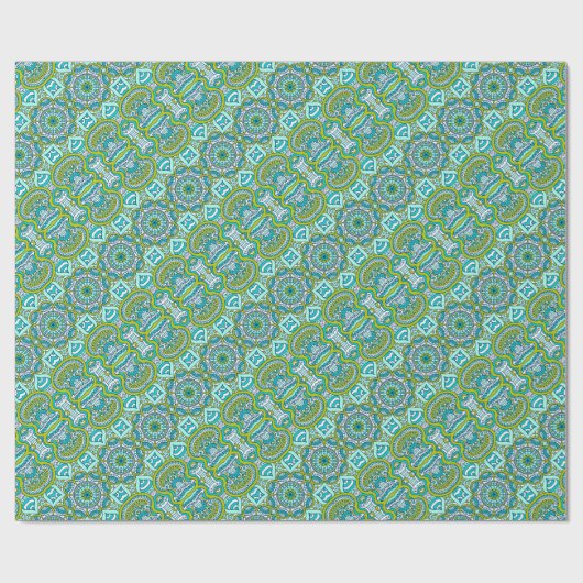 Turquoise en Lime Green Mandala Cadeaupapier (Vlak)