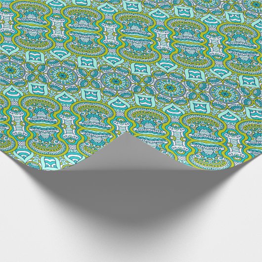 Turquoise en Lime Green Mandala Cadeaupapier (Hoek)