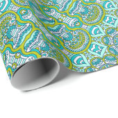 Turquoise en Lime Green Mandala Cadeaupapier (Rol Hoek)