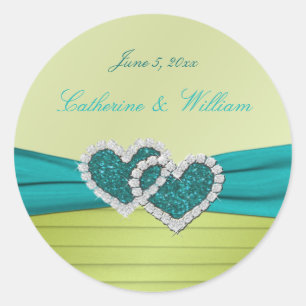 Turquoise en Limoen Glitter Hart Ronde Sticker