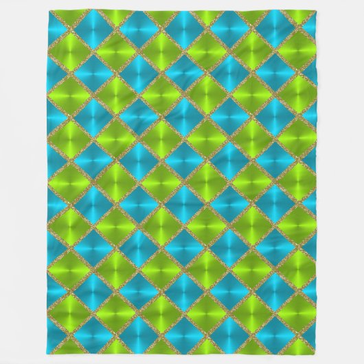 Turquoise en Limoen met Gold Squares Fleece Deken (Voorkant)