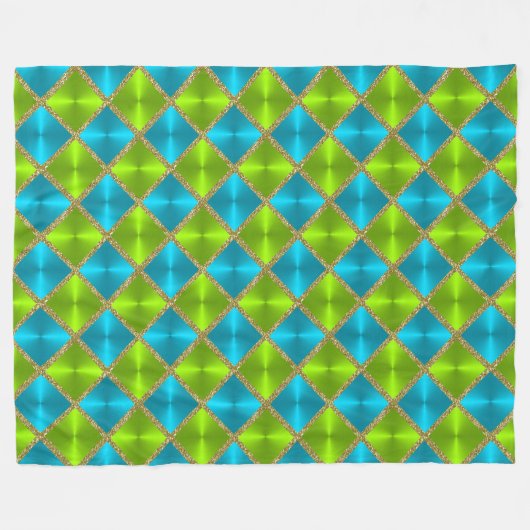 Turquoise en Limoen met Gold Squares Fleece Deken (Voorkant (Horizontaal))