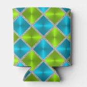 Turquoise en Limoen met Silver Squares Blikjeskoeler (Achterkant)