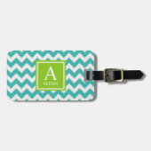 Turquoise en Limoen Monogram Chevron Print Bagagelabel (Voorkant horizontaal)