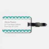 Turquoise en Limoen Monogram Chevron Print Bagagelabel (Achterkant horizontaal)
