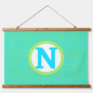 Turquoise en limoengroene geometrische patroon hangend wandkleed