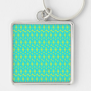 Turquoise en limoengroene geometrische patroon sleutelhanger