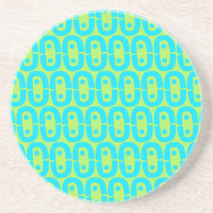 Turquoise en limoengroene geometrische patroon zandsteen onderzetter