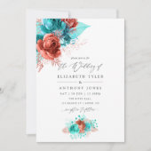 Turquoise en Living Coral Floral Wedding Kaart (Voorkant)