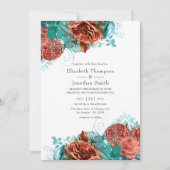 Turquoise en Living Coral Rustic Floral Wedding Kaart (Voorkant)