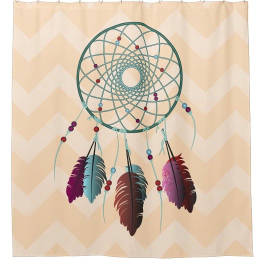 Turquoise en Maroon Dream Catcher Chevrons Douchegordijn (Voorkant)