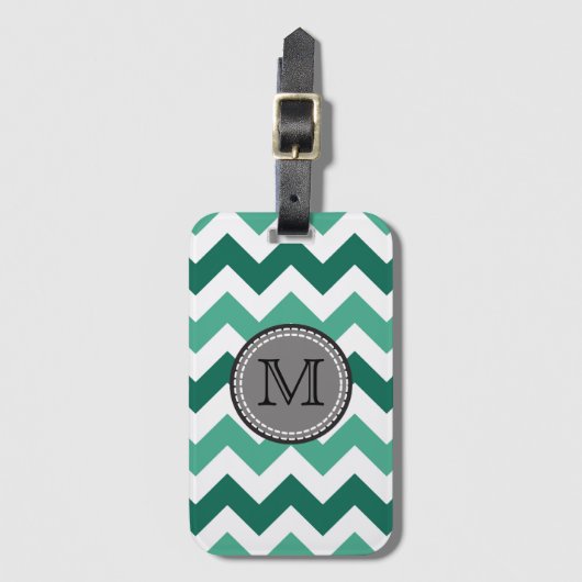 Turquoise en Mint Chevron Zigzag Monogram Bagagelabel (Voorkant (verticaal))