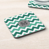 Turquoise en Mint Chevron Zigzag Monogram Bier Onderzetter (Linkerzijde)