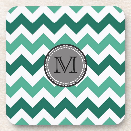 Turquoise en Mint Chevron Zigzag Monogram Bier Onderzetter (Voorkant)