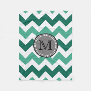 Turquoise en Mint Chevron Zigzag Monogram Fleece Deken